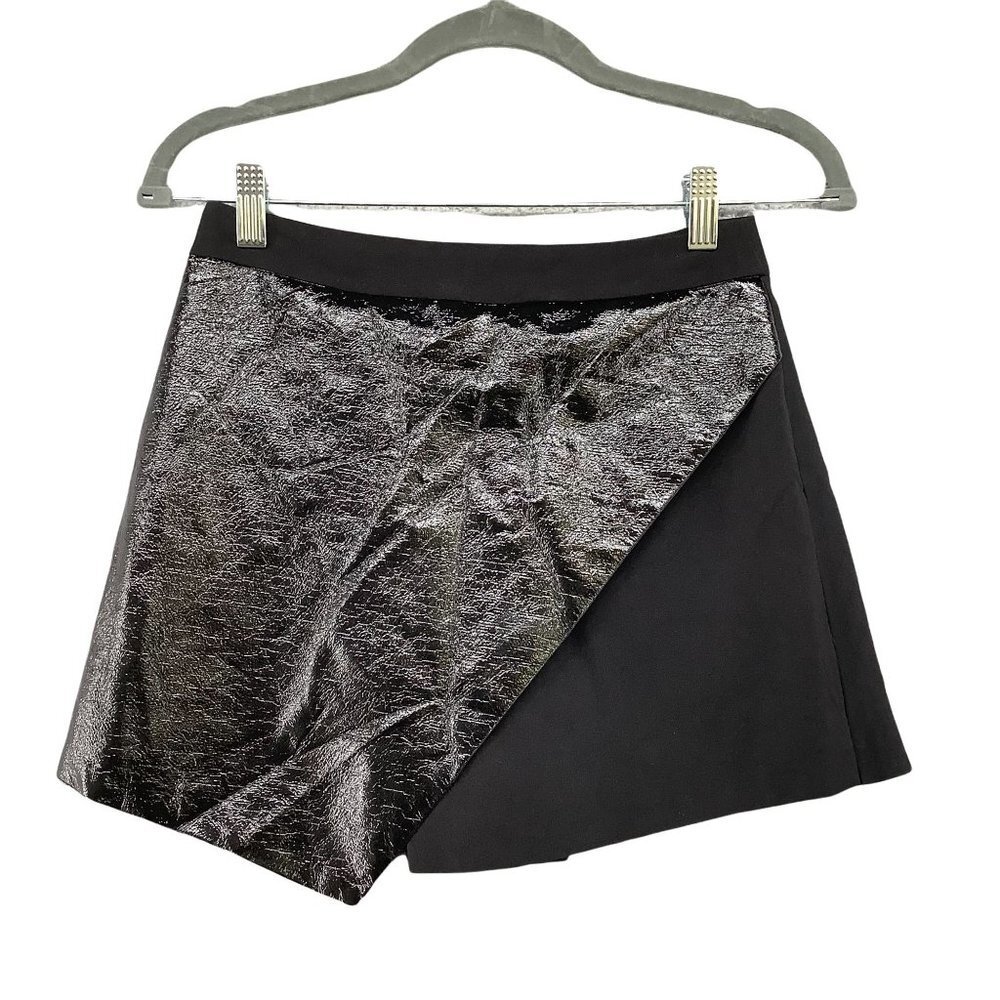 Miss Selfridge Mini Skort Size 4 Black Asymmetric‎ Faux Leather Layer Punk Rock